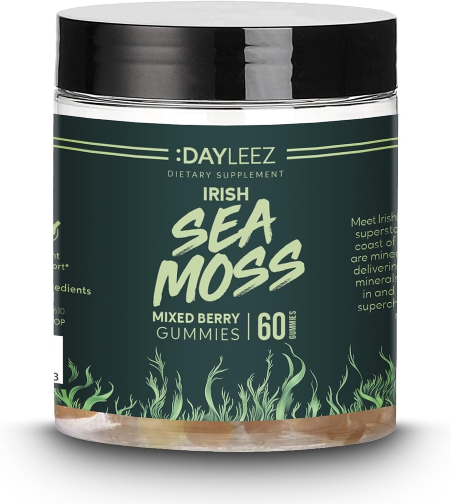 Irish Sea Moss Gummies - Natural Immuunituki & Ruoansulatus - Vegan, ei-GMO, Gluteeniton - 60 Count - Premium Sea Moss Supplement for Energy & Wellness
