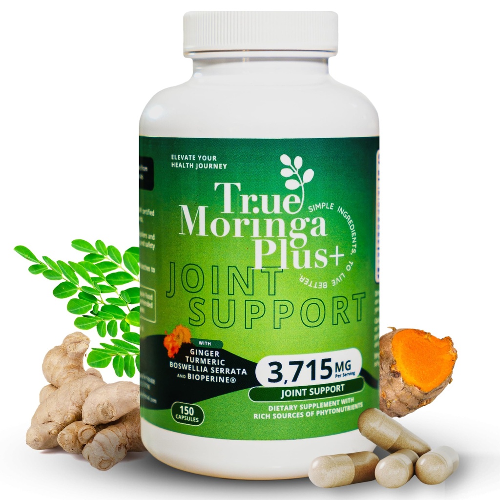 True Moringa Plus+ Joint Support Supplement 10:1 Pura 20,000 mg Organic Moringa, Turmeric Curcumin, Inkivääri, Boswellia, BioPerine ...