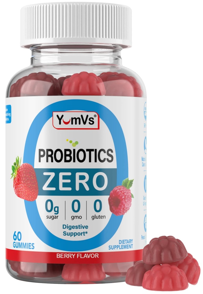 YUM-V'S - Zero Sugar Probiootti Gummies for Dgestive Health - Sokerittomia probiootteja naisille, miehille ja lapsille - Gut Health Probiootti Gummies for Aikuinen & Kids - Dgestiivinen tuki Gummy Lisäravinteet - 60ct
