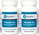 D3-vitamiini Korkea teho 5000 IU 100 Softgelia 2 pullon pakkausta kohti
