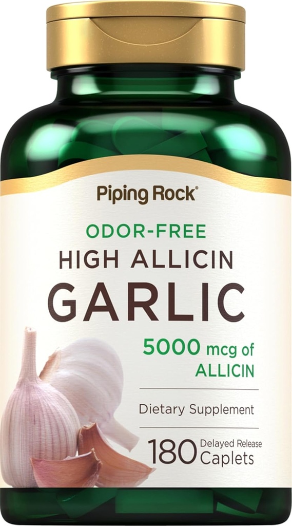 Piping Rock Odorless valkosipuli pillereitä korkea Allicin 180 Caplets Odor Free ...