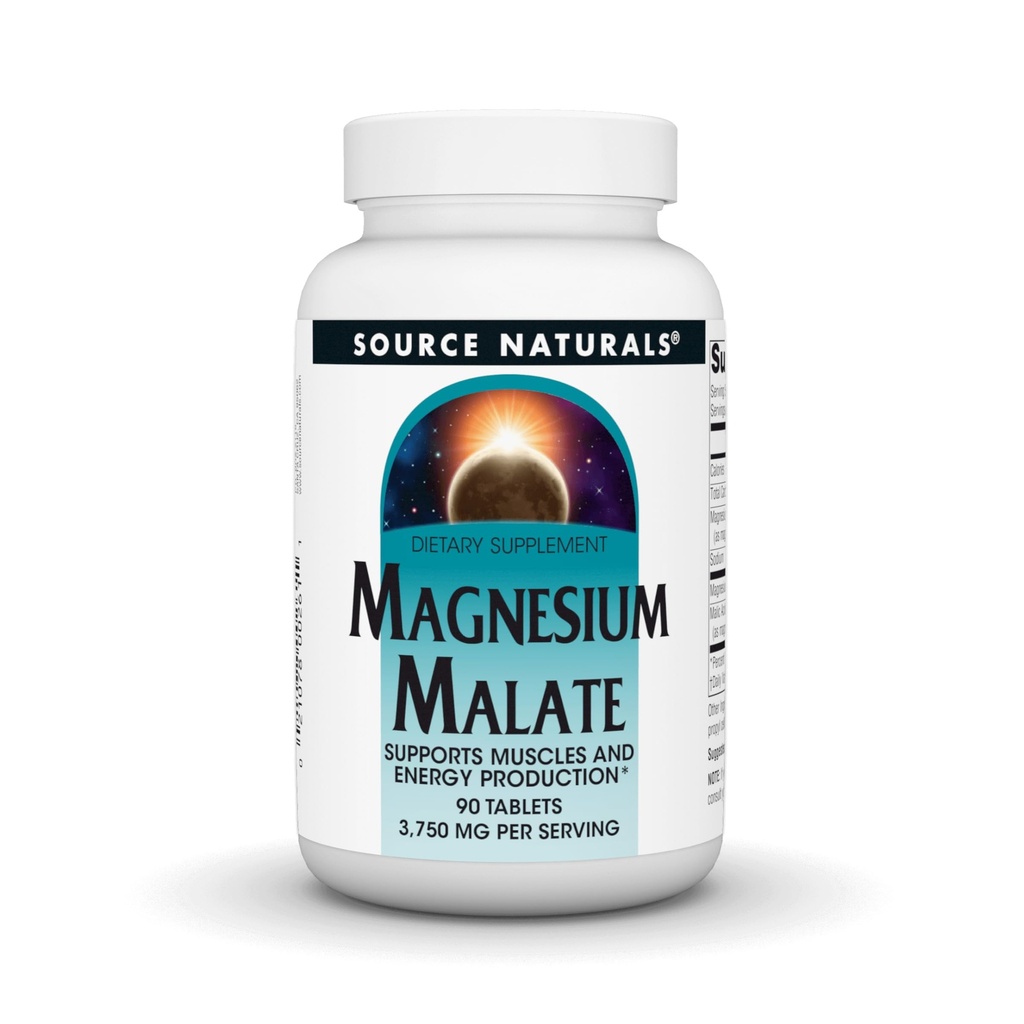 Source Naturals Magnesiummalate, Tukee lihasten ja energian tuotantoa*, nonGMO, kasvissyöjä Friendly Magnesium Supplement, 3750 MG per Serving - 90 tablettia