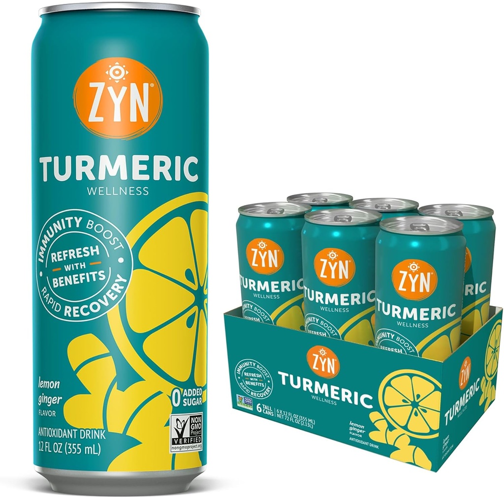 Zyn Turmeric Wellness Drink (6 Pack), sitruunan inkivääri makuinen kurkuma Juo mustan paprikan kanssa, ei lisättyä sokeria, alhainen carb & Low Calorie Drink, puhdas vaihtoehto