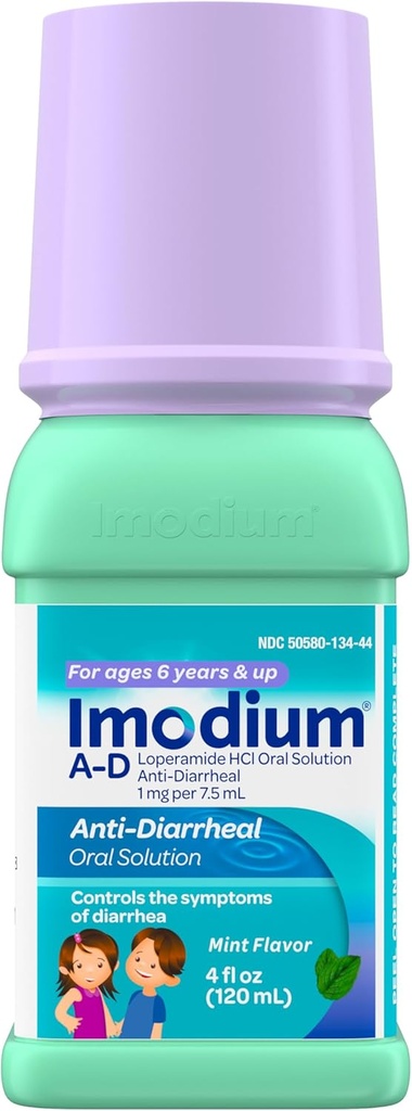 Imodium A-D Lasten nestemäiset ripulilääkkeet, joissa on Loperamide HCl, Oral Solution for Ripuli Oireen hoito & Control for Kids Ages 6+, Mint Flavor, 4 fl. oz