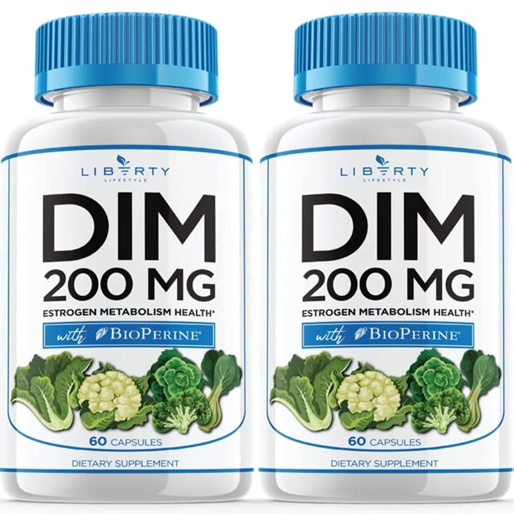 DIM Supplement 200mg - DIM Diindolylmethane Plus BioPerine - Östrogen Balance, Hormone Menopause Relief, Acne Behandling, Vegan - 120 Count