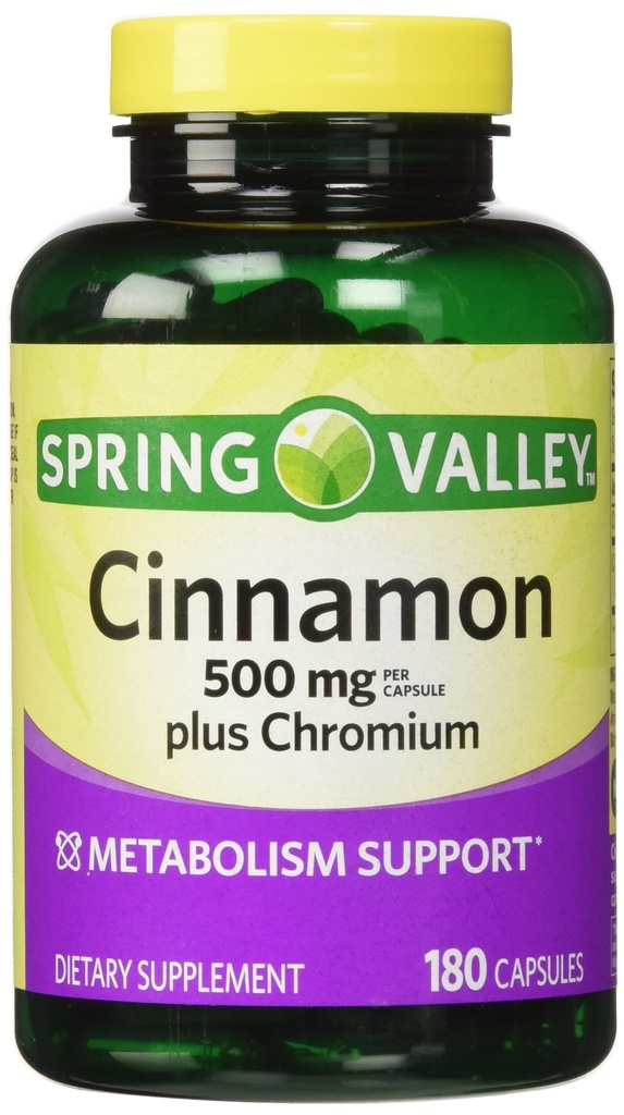 Spring Valley - Cinnamon 500 mg Plus Kromi, Twin Pack, 2 pulloa 180 kapselia