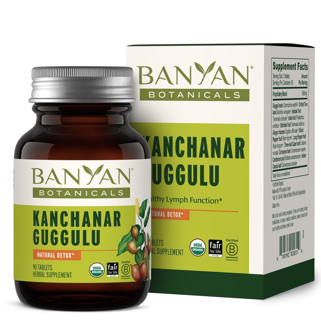 Banyan Botanicals Kanchanar Guggulu tabletter - Organisk Lymf Supplement med Guggulu Resin - Främjar den hälsosamma Elimineringen av naturliga gifter * - 90 tabletter - Icke-GMO hållbart källad vegan