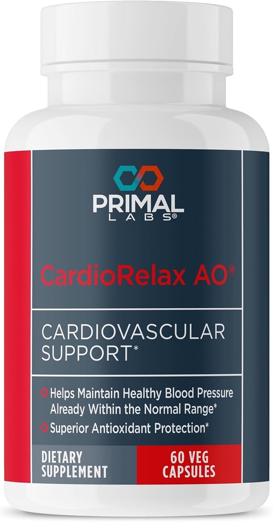 Primal Health CardioRelax AO - Coenzyme Q10 Formel, Bioperin + Olivblad Extrakt - 60 kapslar