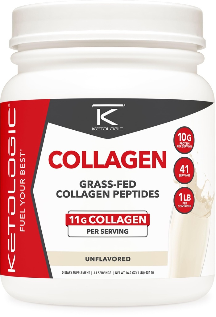 Ketologic Grass Fed Collagen Hydrolysate Powder (Aromiton) (1 LB) - 41 Servings, 11 G Collagen Per Serving, 10 G Protein per Serving - Grass-syöte Collagen Peptides