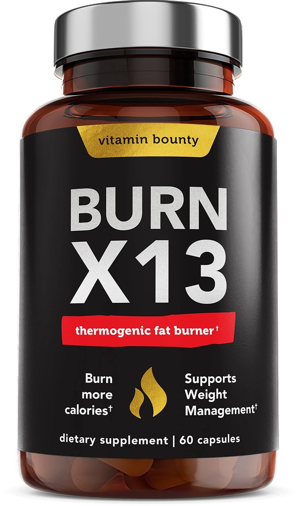 Vitamin Bounty Advanced Thermogenic Fat Burner för Män & Kvinnor - Bränn X13 Viktminskning Supplement med 13 kraftfulla ingredienser - Metabolism Booster, Energy & Appetite Control - 60 kapslar