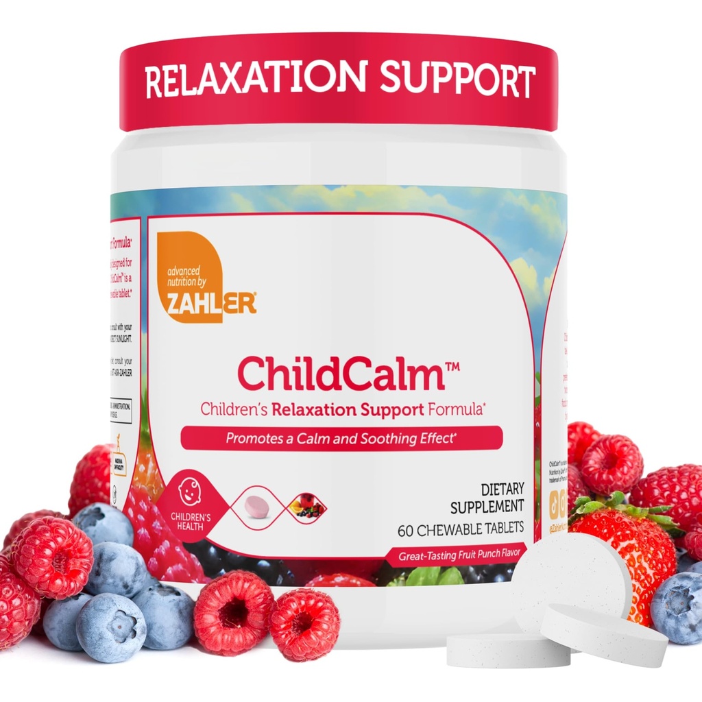 Zahler ChildCalm, Kosher Fruit Punch Chewable Magnesium lapsille - Luonnollinen rauhallisuus, mielialan tuki, ja rentoutuminen - rauhoittavia Lapset Magnesium Supplement Childrens Magnesium, 60 tablettia