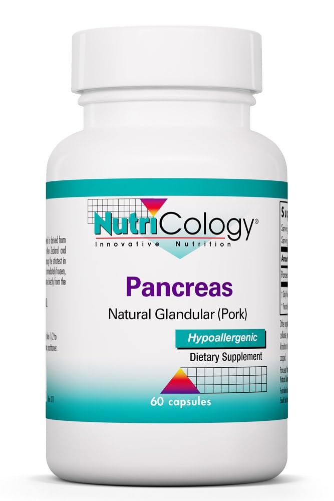 Nutricology Pancreas Pork 425mg Supplement - Haimatulehdus Natural Glandular, Haimatulehdus, Amylaasi, Proteaasi, Lipaasi, Hypoallergenic - 60
