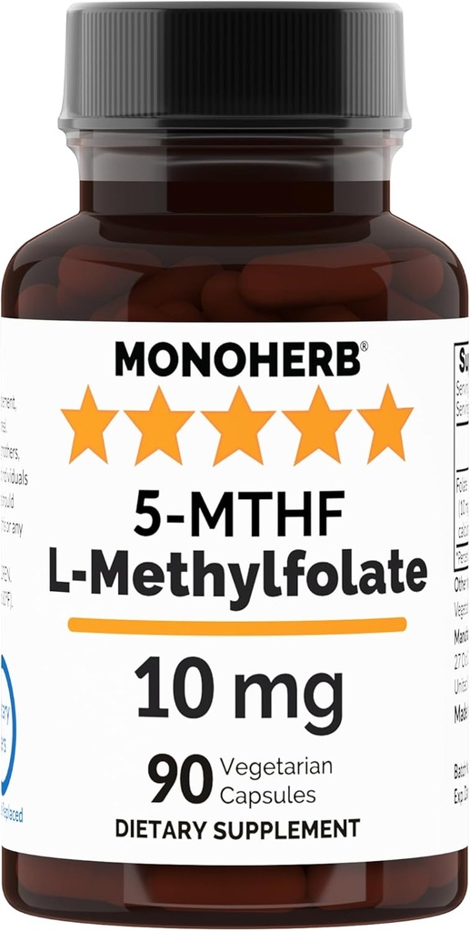MONOHERB L-Metyylifolaatti 5- MTHF 10 mg - 90 Kasvissyöjäkapselit - Metyylifosaatin täydennysosa