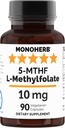 MONOHERB L-Metyylifolaatti 5- MTHF 10 mg - 90 Kasvissyöjäkapselit - Metyylifosaatin täydennysosa