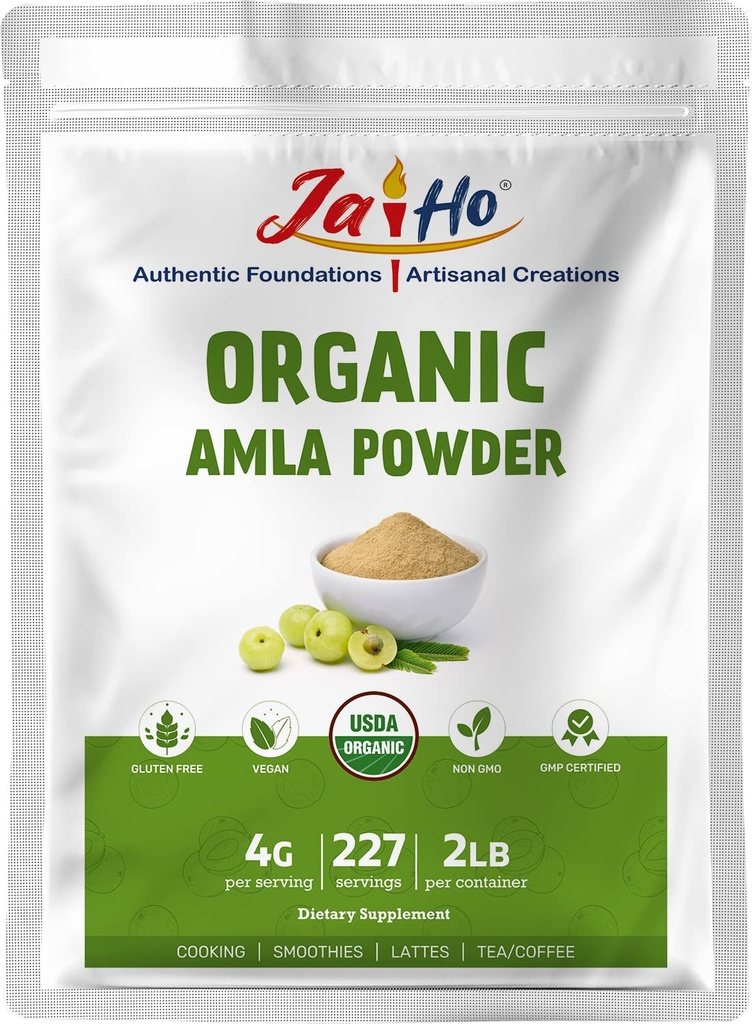 Jai Ho Organic Amla Berry Powder (Amalaki), 2 LB - Rikas antioksidantti C-vitamiini . Tuet ImmuniteettiGluteeniton, vegaaninen, ei-GMO - Resealable Zip Lock Pouch