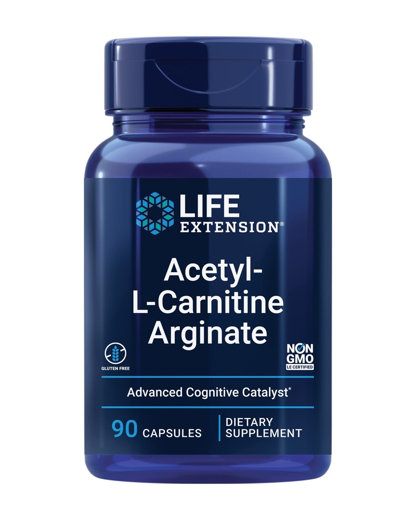 Life Extension Acetyl-L-Carnitine Arginate, Advanced Brain & Nerve Health, Cellular Energy Support, Gluten-Free, Non-GMO, 90 kapslar