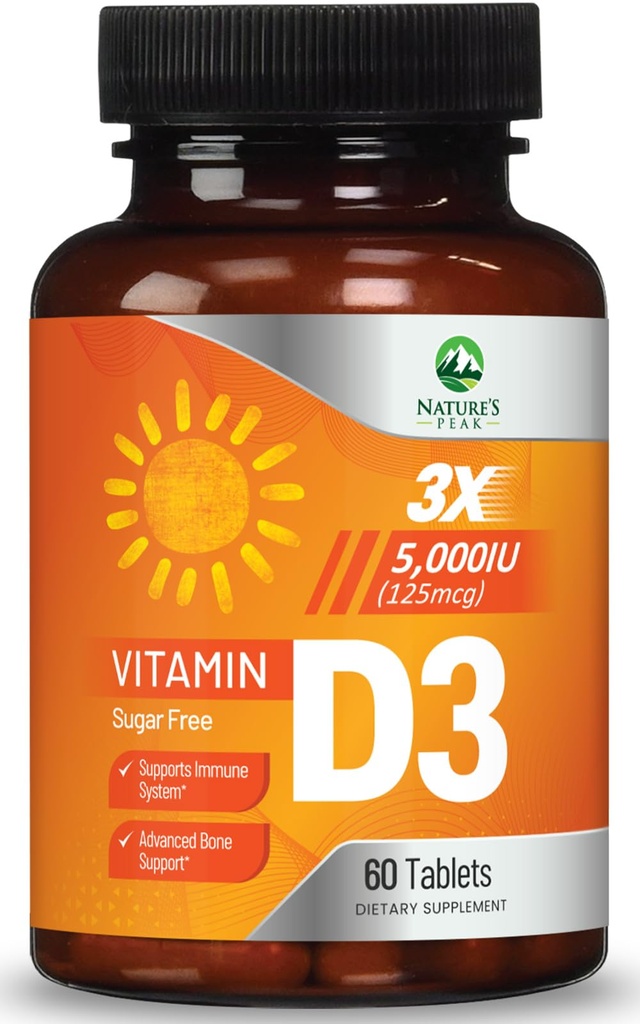 Vitamin D3 5000iu (125 mcg) Immune Health Support - High Potency Vitamin D Dietary Supplement för ben, tänder, muskler - Naturens VIT D, Vegan, Gluten Free, Raspberry Flavor - 60 Chewable tabletter