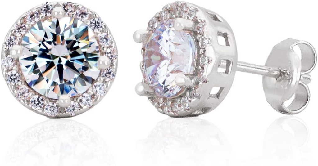 Sterling Silver Handgjord Zircon Gemstone Halo 9mm Stud Earrings