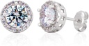 Sterling Silver Handgjord Zircon Gemstone Halo 9mm Stud Earrings