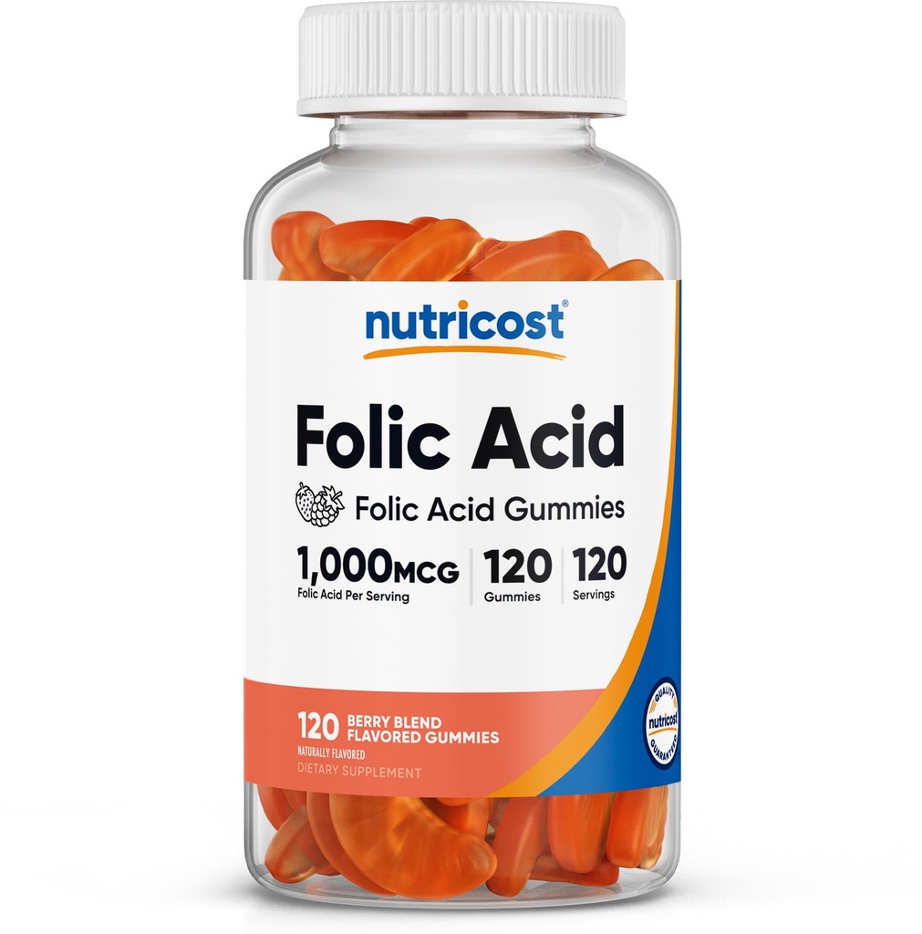 Nutricost Folic Acid (Vitavan B9) Kasvismehut (120 gammia, 1 mg foolihappoa per tarjoilu) - täydennysosa miehille ja naisille
