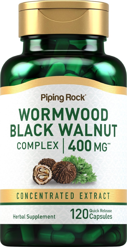 Piping Rock Wormwood Black Walnut Capsules 400mg | 120 greve | Herbal Extract Complex | Non-GMO, Gluten Free Supplement