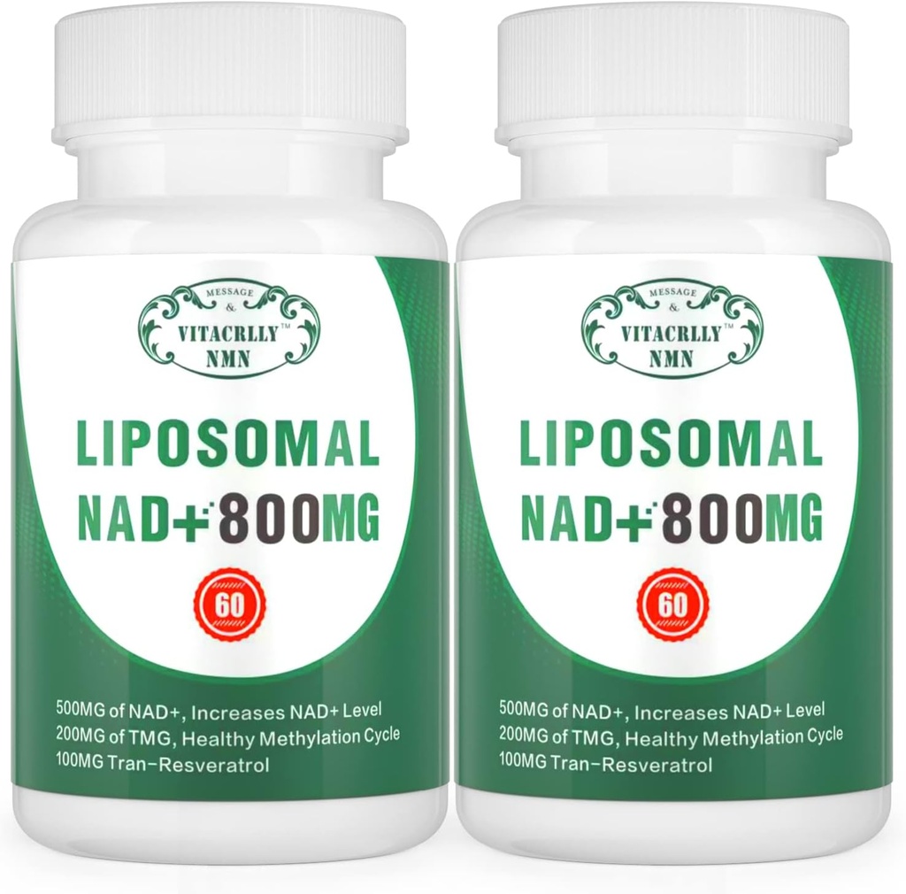 NAD+ Supplement Liposomal NAD+ Plus 800MG Nikotinamidi Ribosidi Vaihtoehto solujen energia, terve ikääntyminen ja lihasten korjaus 120 kapselia(Pakkaus 2)