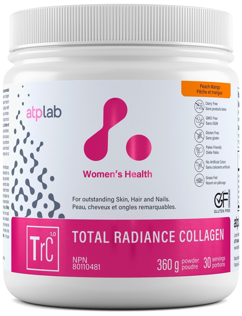 ATP LAB yhteensä Radiance Collagen - Peach Mango Flavor, 360g - Collagen Peptides Powder for Women - Hydrolysed Collagen Protein Supplement with Biotin