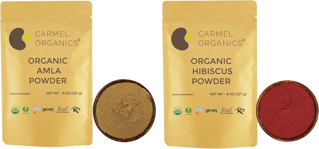 Organic Amla Fruit Powder & Hibiscus Petals Powder (8 Ounce Each)