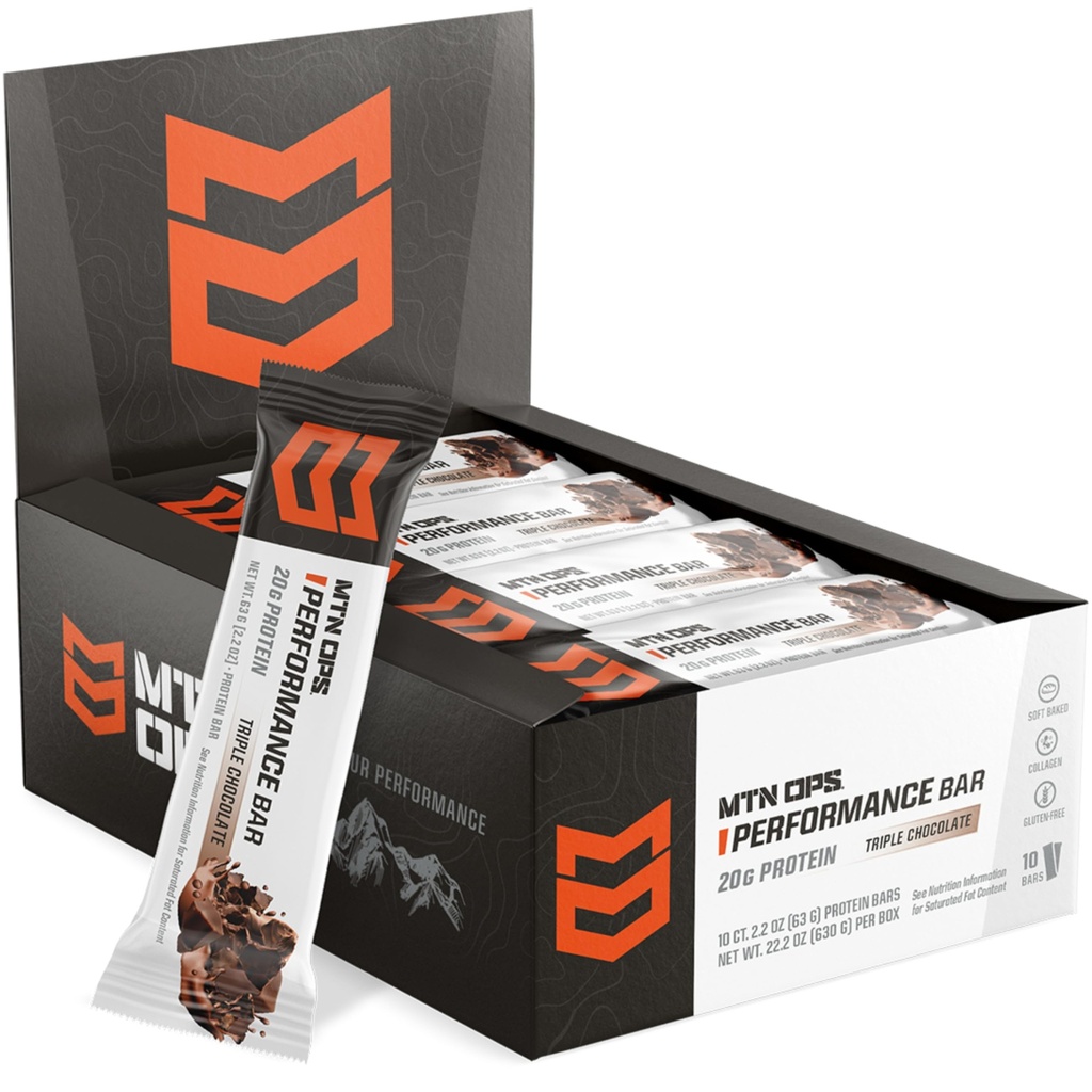 MTN OPS Triple Chocolate Mudslide Protein Bars, High Protein with Whey Isolate & Whey Concentrate and Collagen, Low Sugar, Gluteeniton, 10 kreivi