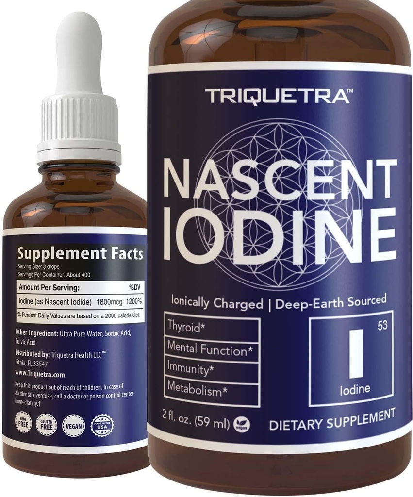 Nascent Jodi Supplement 400 Servings, Lasipullo, Vegan, 1800 mikrog - 600 mikrog per pudotus - puhdas, kirkas väri - tukee Kilpirauhasen terveys, energia, immuniteetti ja aineenvaihdunta (2 oz.)