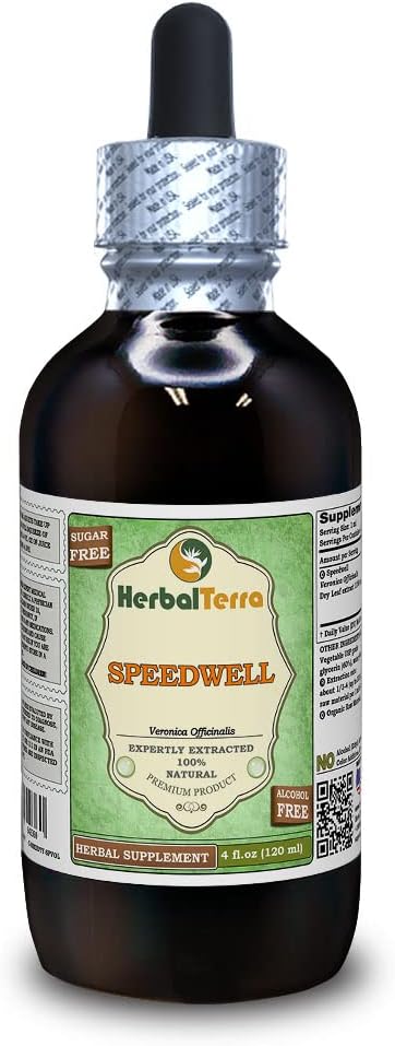 Speedwell (Veronica Officinalis) Glyseriitti, Luomukuivatut lehdet Alkoholiton nesteuute (Brandin nimi: HerbalTerra, ylpeänä valmistettu Yhdysvalloissa) 4 fl.oz (120 ml)
