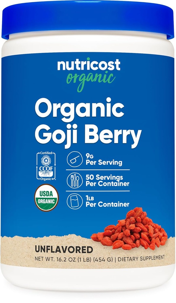 Nutricost Organic Goji Berry Powder (1lb) - USDA Certified Organic, Gluteeniton, Ei-GMO, Kasvisruoka