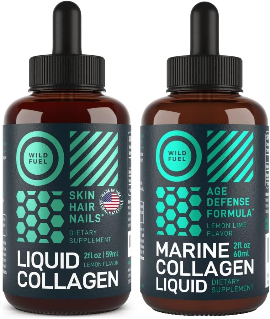WILD POLTTOAINE Marine Liquid Collagen ja Liquid Collagen Biotin Enhanced Collagen Bundle