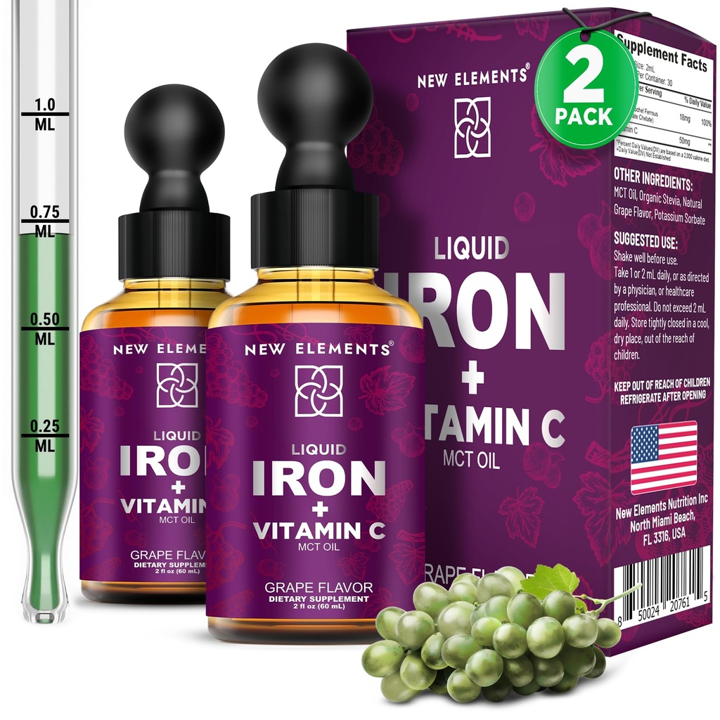 [2 pakkaus] Liquid Iron Supplement C-vitamiini 18 mg Iron & 50 mg C-vitamiinia anemia Tuki ... Veren Builder Drops naisille ja miehille... Nopea imeytyminen, tehostaa energiaa ja vastustuskykyä...