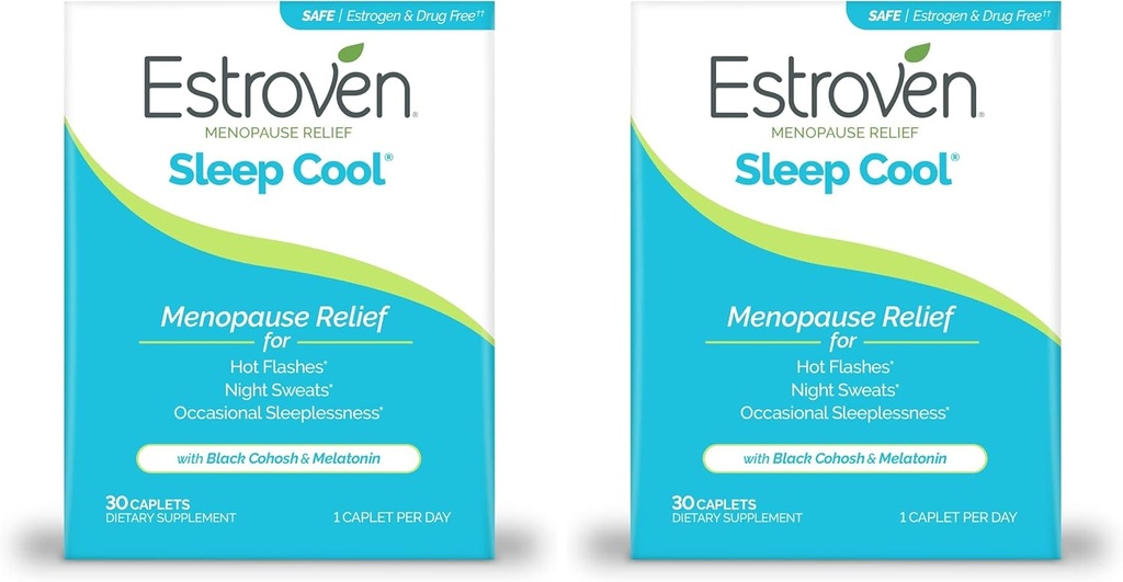 Estroven Sleep Cool för klimakteriet Relief, 30 Ct, Sleep Support Supplement med kliniskt beprövade ingredienser för att lindra klimakteriet Symptom plus Night Sweats & Hot Flash Relief, Drug-Free & Gluten-Free