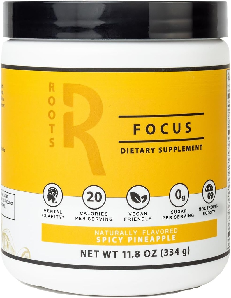 Silver Star Nutrition, Roots Focus Nootropic Brain Supplement - Mausteinen ananas, Blend of Lion's Mane, Cordyceps, & Reishi Toiminnalliset Sienet + Laajennettu kofeiini, 50 tarjoilua