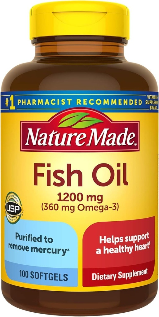 Fiskolja 1200mg, 100 Softgels, Fish Oil Omega 3 Supplement för hjärthälsa