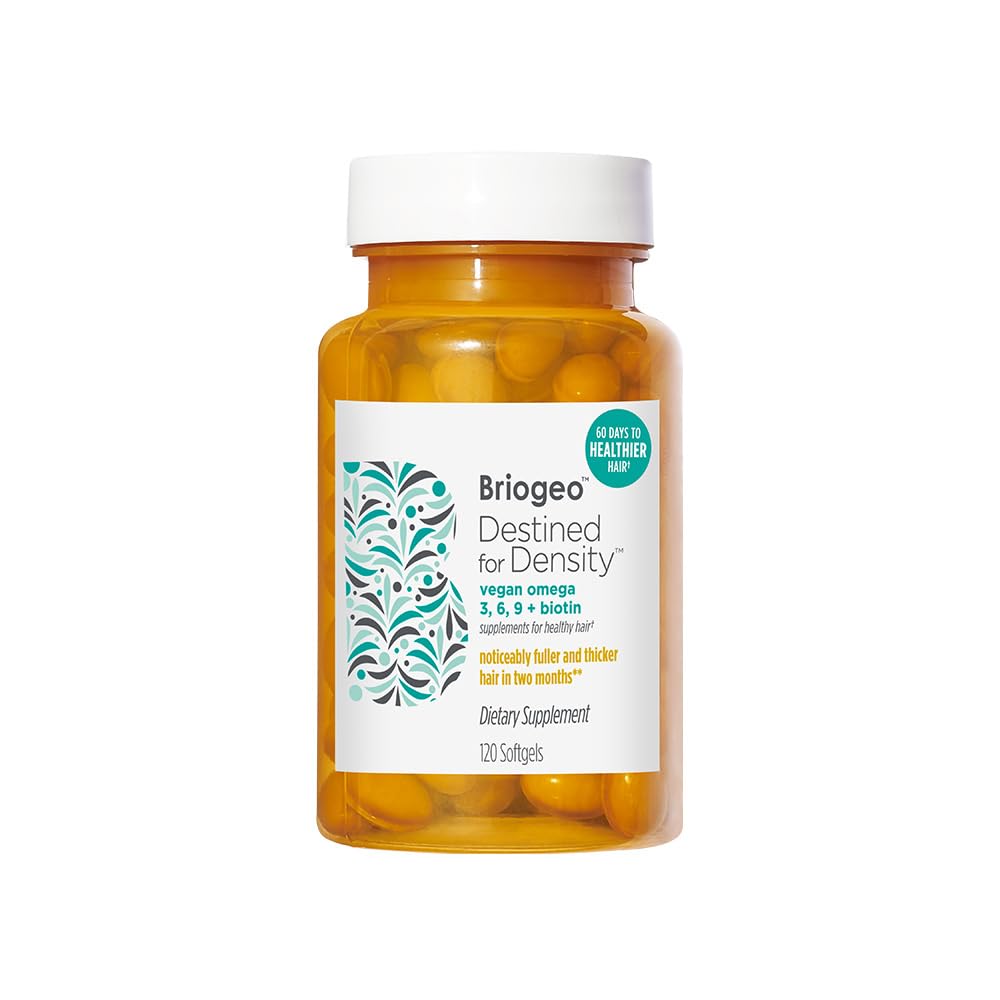 Briogeo Destined for Density Vegan Omega 3, 6, 9 + Biotiini täydentää terveille hiuksille, tukee Fuller, Terveempi hiukset, iho, ja kynnet, Vegan, Julma-vapaa, 120 Softgels