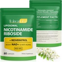 NAD + Supplement med Nicotinamide Riboside-Liposomal Nicotinamide Riboside 900Mg, Hög Purity Resveratrol NAD Supplement för Anti-Aging, Energy,Focus-80 kapslar