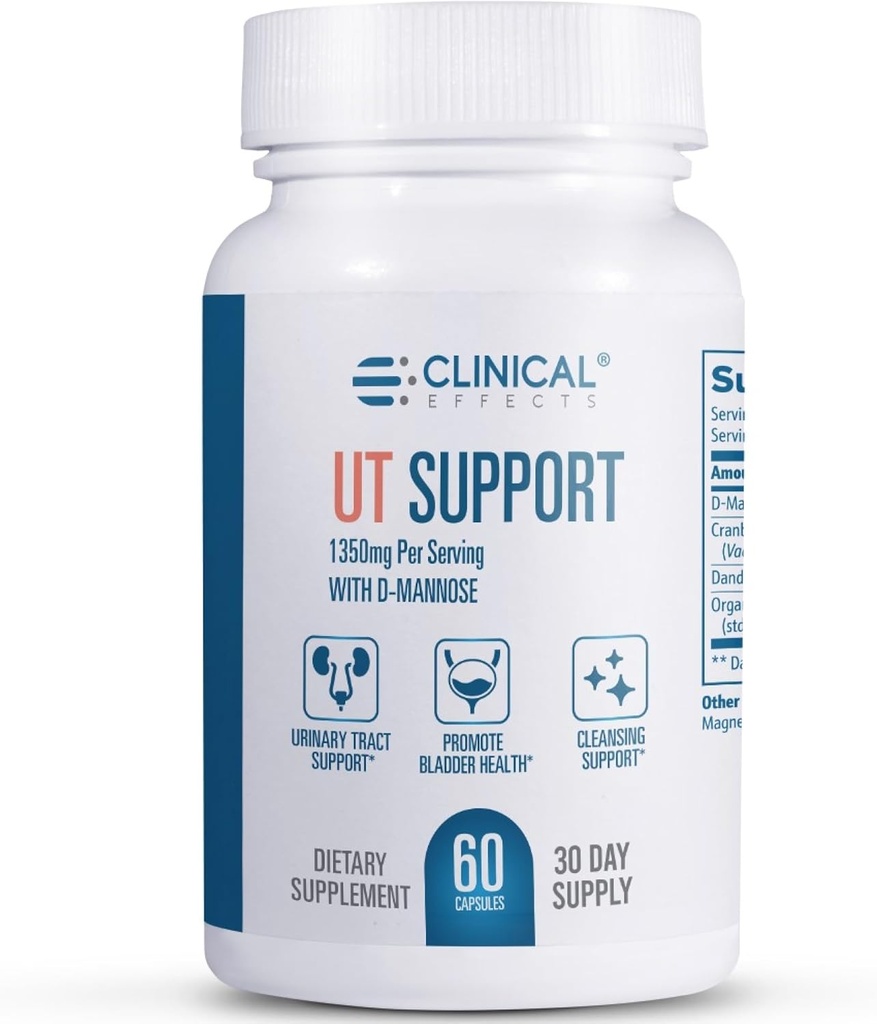 Clinical Effects UT Support - Natural Cleanse ja virtsateiden terveystuki - D-Mannose, Voikukka, Hibiscus ja karpalo pillereitä naisille - 60 D Mannose Kapselit - Valmistettu Yhdysvalloissa