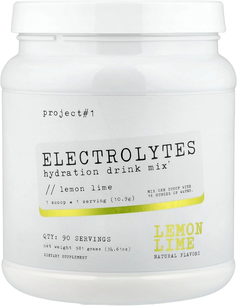 Projekt # 1 Electrolyte Drink Mix - Lemon Lime Flavor - Förbättrad hydrering med kalium och kokosvatten - Låg kalori, högpresterande elektrolytpulver för fitness och uthållighet - 90 portioner