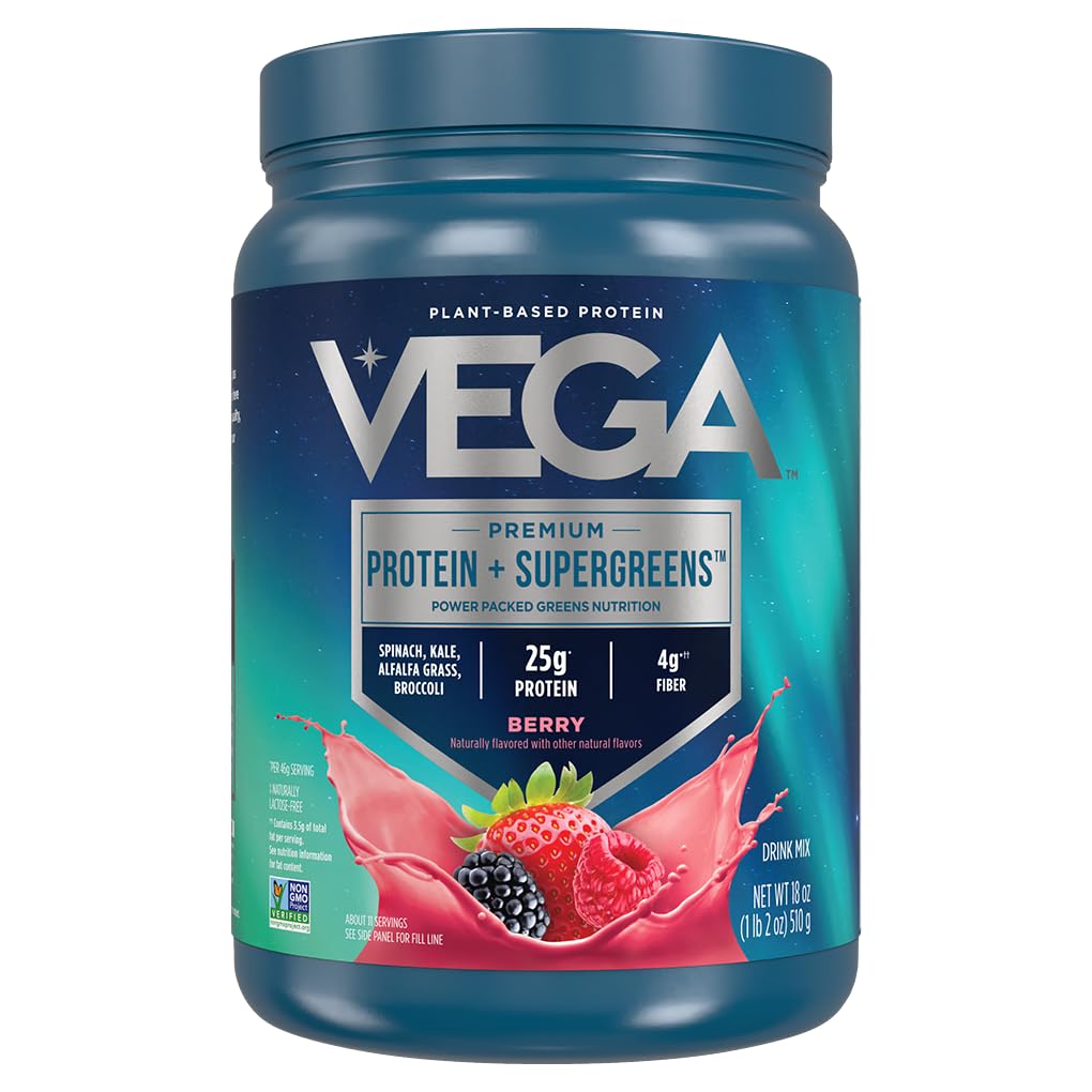 Vega Protein and Greens Protein Powder Mixed Berry (11 tarjoilua) 25g Kasviperäistä proteiinia Plus kasviksia, kasviksia, ei-GMO, Pea Protein for Women and Men, 1.2lbs
