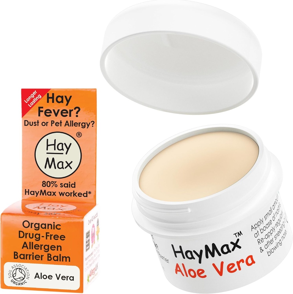 HayMax Allergen Barrier Balm - Aloe Vera 0.17 fl oz - Organic, Natural & Non-Drowsy Heay Fever & Allergy Relief Balm - Blocks Siitepöly & Muut Allergen Particles - Suuri aikuisille, Lapset & Raskaana Naisten