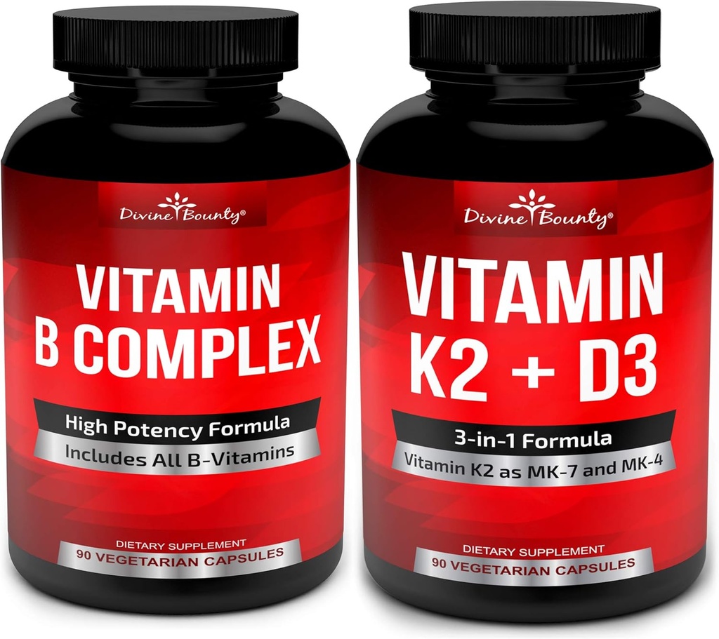 Divine Bounty Super B Complex Vitamiinit & K2-vitamiini D3 Bundle