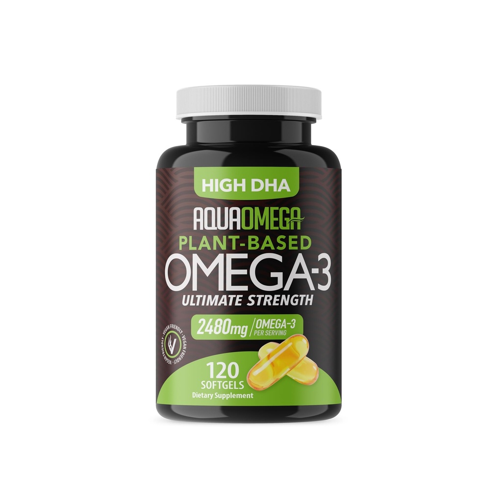 Ultimate Strength Plant Based Omega 3 Supplement, Vegan Omega 3 Supplement, Organic Omega3 Rasvahapot EPA & DHA Lisäravinteet Cold Pressed Algae Oil, Omega3 Algae Based Supplements, 120 Softgels