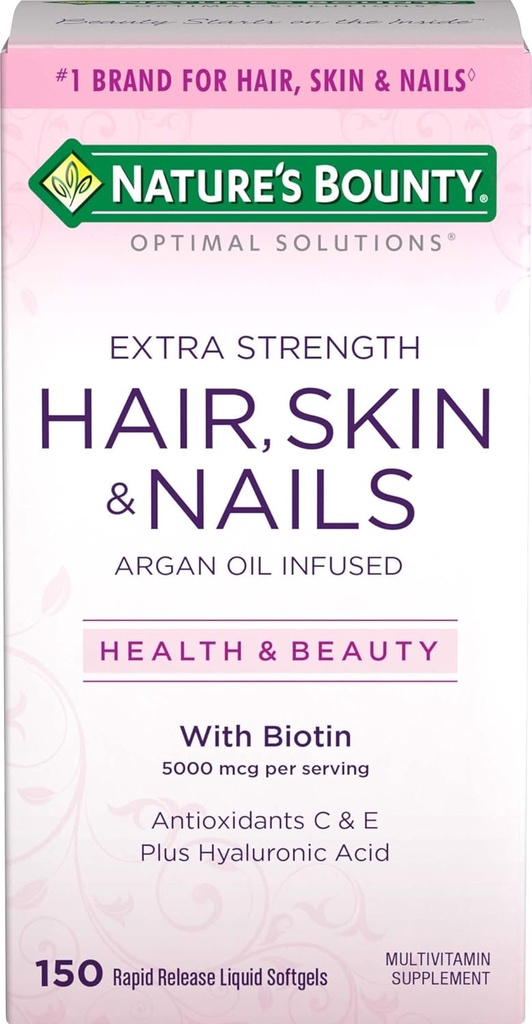 Nature's Bounty Optimal Solutions Hiusten iho & kynnet Extra vahvuus Softgels, 150