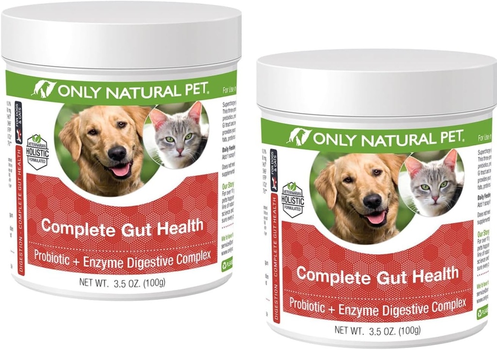 Endast Natural Pet Complete Gut Health Complex - Probiotics & Digestive Enzyme Supplement för hundar och katter - främjar hälsosam matsmältning, immunsystem, näringsabsorption -3.5oz Powder (Pack of 2)