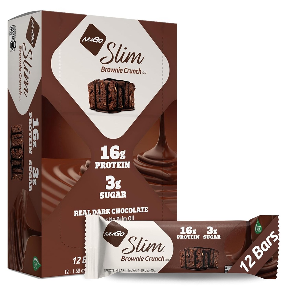 NuGo Slim Dark Chocolate Brownie Crunch, 16g proteiinipatukka, gluteeniton, GMO:ton, Kosher, Keto Friendly, Low Carb, 12 kreivi