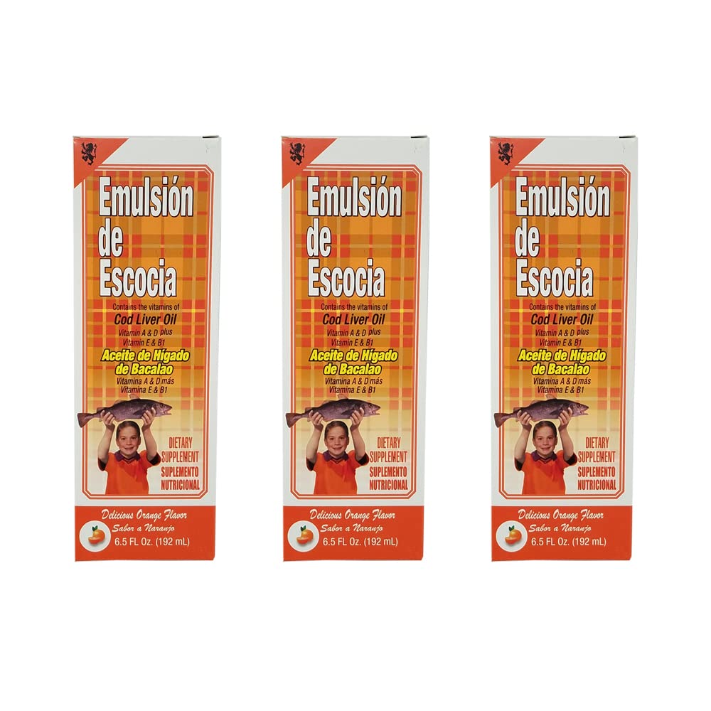 Emulsio de Escocia. Cod Liver Oil Dietary Supplement. A-, D-, E- ja B1-vitamiinia. 6.5 Fl.Oz / 192 ml. 3 kpl pakkaus