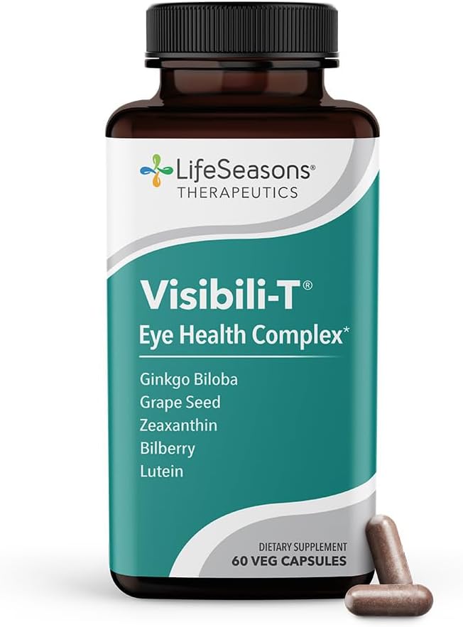 LifeSeasons Visibili-T with Bone Densi-T - Eye Health & Vision Support Supplement - Lutein, Kromi, Porkkanan juuri, Mustikka, Ginkgo Biloba, Rypäleensiemenuute, Lykopeeni, A-vitamiini & more - 120 kapselia
